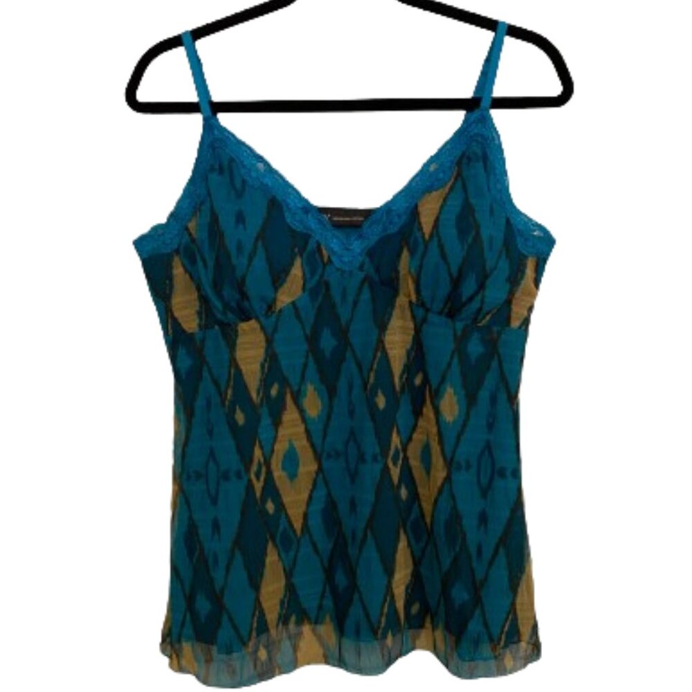 INC International Concepts Blue & Gold Lace Trim Cami | Y2K Baddie | Size L